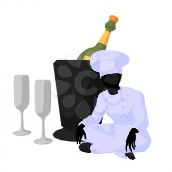 Royalty Free Clipart Image of a Chef With Champagne and Glasses