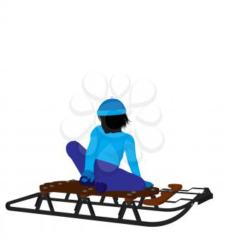 Royalty Free Clipart Image of a Boy With a Sled