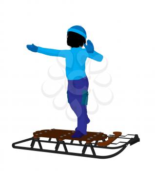 Royalty Free Clipart Image of a Boy With a Sled