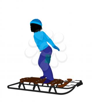 Royalty Free Clipart Image of a Boy With a Sled