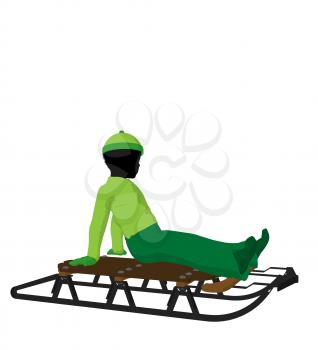 Royalty Free Clipart Image of a Boy on a Sled