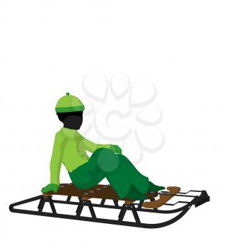 Royalty Free Clipart Image of a Boy on a Sled