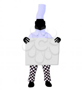 Royalty Free Clipart Image of a Chef Holding a Sign