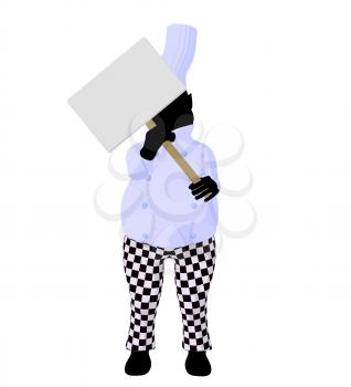 Royalty Free Clipart Image of a Chef Holding a Sign