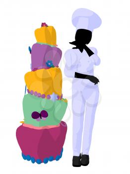 Royalty Free Clipart Image of a Chef With a Cake