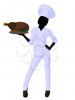 Royalty Free Clipart Image of a Female Chef With a Roast Turkey