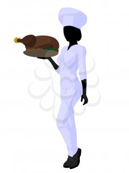 Royalty Free Clipart Image of a Female Chef With a Roast Turkey