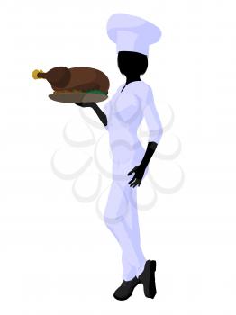 Royalty Free Clipart Image of a Female Chef With a Roast Turkey