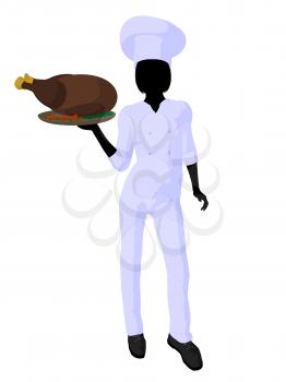 Royalty Free Clipart Image of a Female Chef With a Roast Turkey