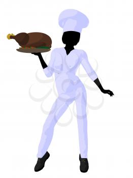 Royalty Free Clipart Image of a Female Chef With a Roast Turkey