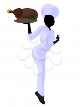 Royalty Free Clipart Image of a Female Chef With a Roast Turkey