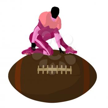 Royalty Free Clipart Image of a Female Football Player on a Ball