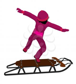 Royalty Free Clipart Image of a Girl With a Sled