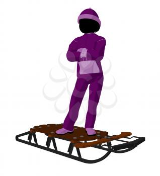 Royalty Free Clipart Image of a Girl and a Sled