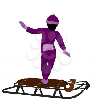 Royalty Free Clipart Image of a Girl and a Sled