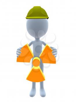 Royalty Free Clipart Image of a 3D Guy Holding a Radioactive Symbol