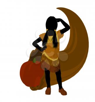 Royalty Free Clipart Image of a Native Girl With a Horn of Plenty