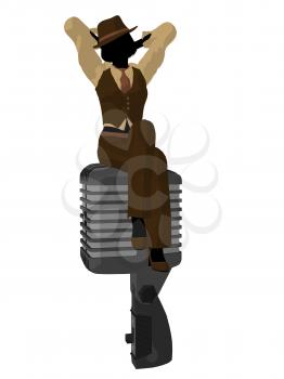 Royalty Free Clipart Image of a Female Jazz Singer With a Large Microphone