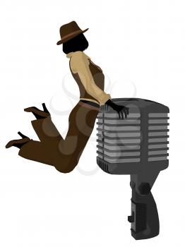 Royalty Free Clipart Image of a Female Jazz Singer With a Large Microphone