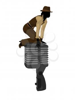 Royalty Free Clipart Image of a Female Jazz Singer With a Large Microphone