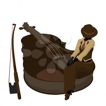 Female jazz player on a violin illustration silhouette on a white background