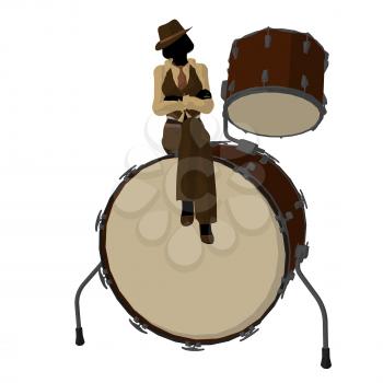 Royalty Free Clipart Image of a Woman With a Big Drum