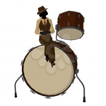 Royalty Free Clipart Image of a Woman With a Big Drum