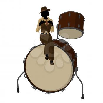 Royalty Free Clipart Image of a Woman With a Big Drum