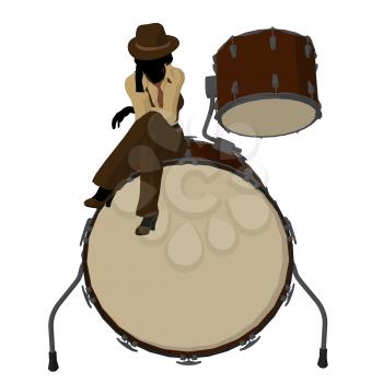 Royalty Free Clipart Image of a Woman With a Big Drum