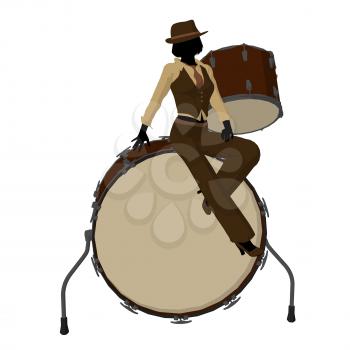 Royalty Free Clipart Image of a Woman With a Big Drum