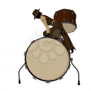 Royalty Free Clipart Image of a Woman With a Big Drum