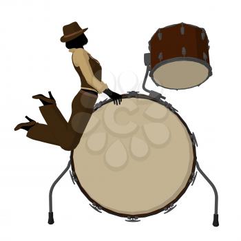 Royalty Free Clipart Image of a Woman With a Big Drum