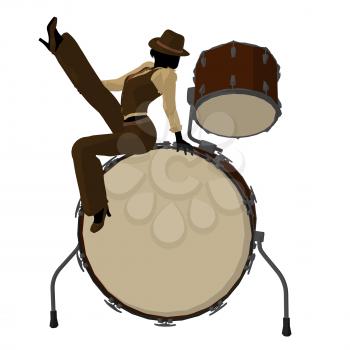 Royalty Free Clipart Image of a Woman With a Big Drum