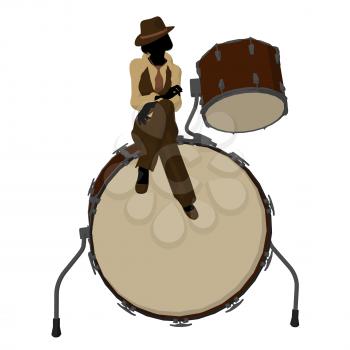 Royalty Free Clipart Image of a Woman With a Big Drum