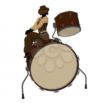 Female jazz player on drums on a white background