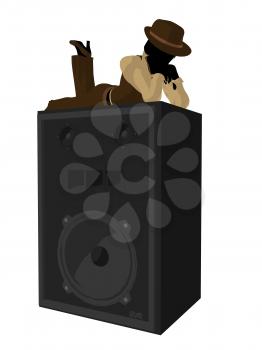 Royalty Free Clipart Image of a Woman With a Large Speaker