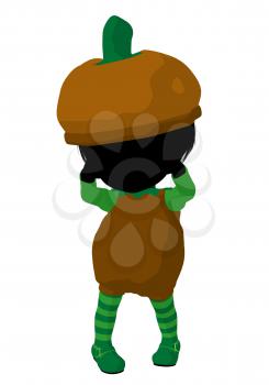 Royalty Free Clipart Image of a Girl in a Pumpkin Costume