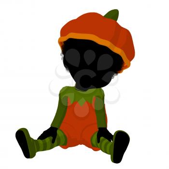 Royalty Free Clipart Image of a Child in a Pumpkin Costume