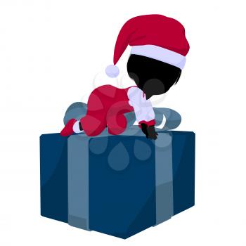 Royalty Free Clipart Image of a Little Girl in a Santa Costume With a Gift