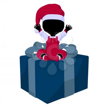 Royalty Free Clipart Image of a Little Girl in a Santa Costume With a Gift