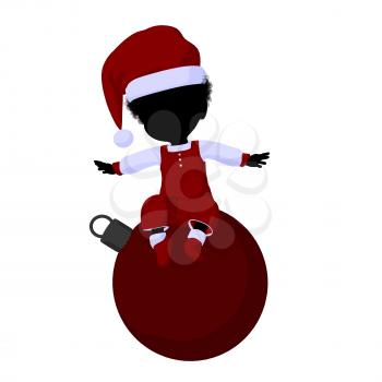 Royalty Free Clipart Image of a Little Girl in a Santa Costume With an Ornament