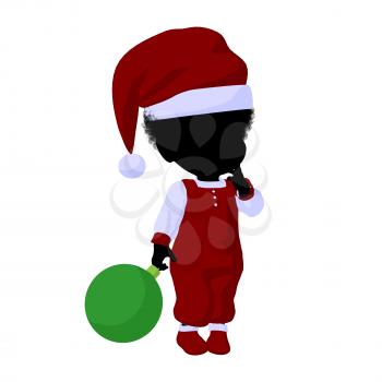 Royalty Free Clipart Image of a Little Girl in a Santa Costume With an Ornament