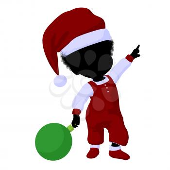 Royalty Free Clipart Image of a Little Girl in a Santa Costume With an Ornament