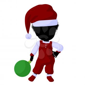 Royalty Free Clipart Image of a Little Girl in a Santa Costume With an Ornament