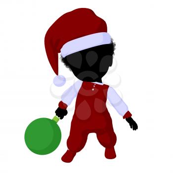 Royalty Free Clipart Image of a Little Girl in a Santa Costume With an Ornament