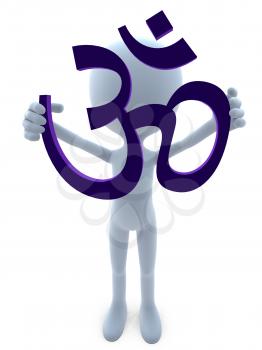 Royalty Free Clipart Image of a 3D Man Holding the Ohm Symbol