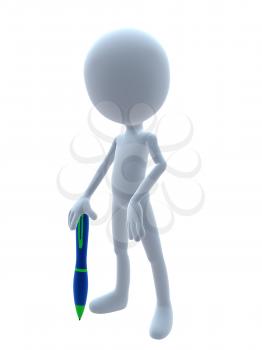 Royalty Free Clipart Image of a 3D Guy With a Pen
