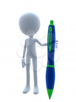 Royalty Free Clipart Image of a 3D Guy With a Pen