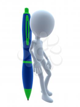 Royalty Free Clipart Image of a 3D Guy With a Pen