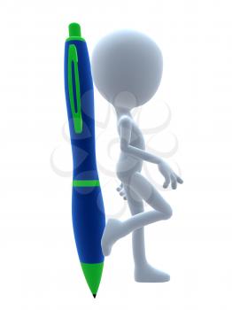 Royalty Free Clipart Image of a 3D Guy With a Pen